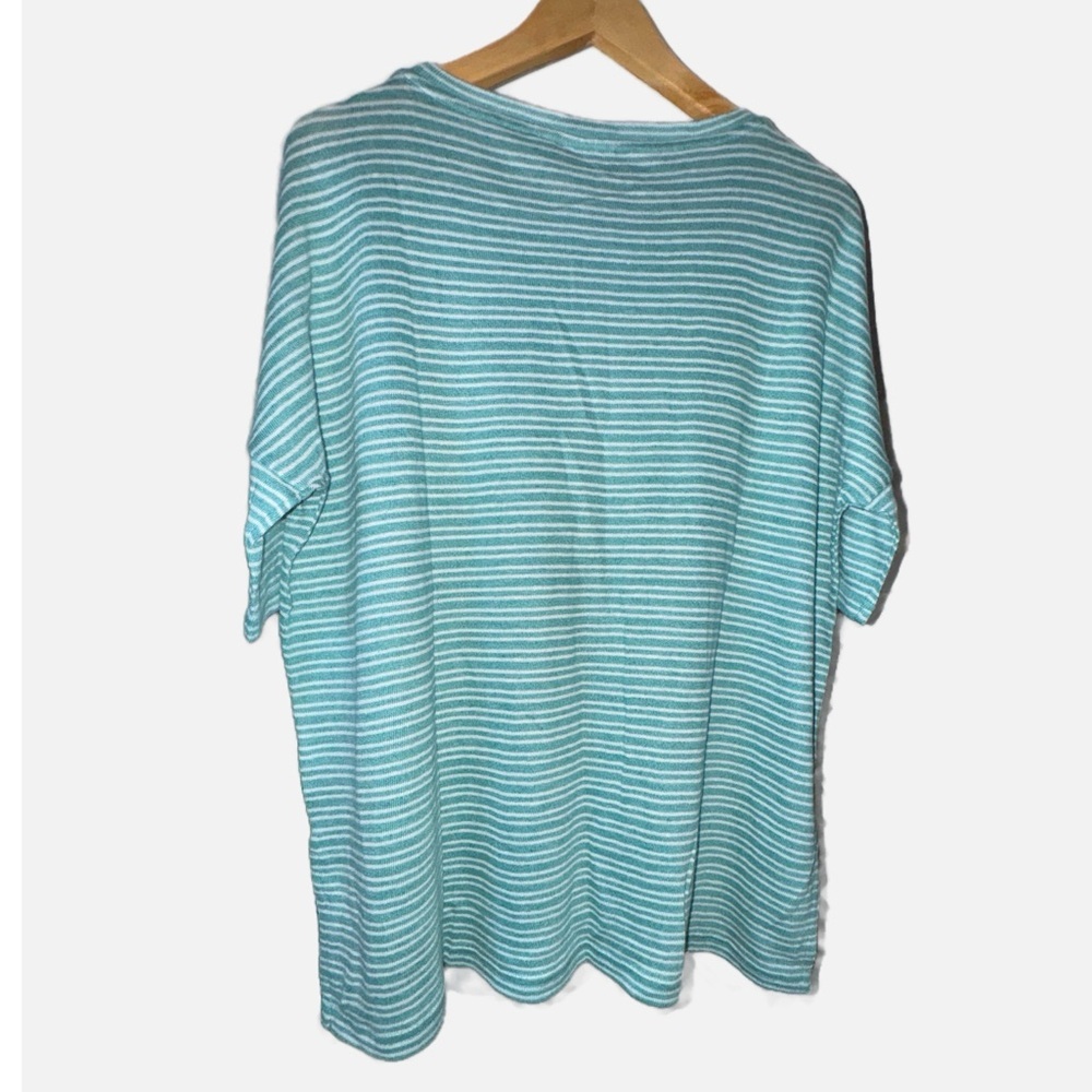 LL Bean- NWOT Teal & White Stripe Linen Blend Short Sleeve Top Size Small - Picture 3 of 8